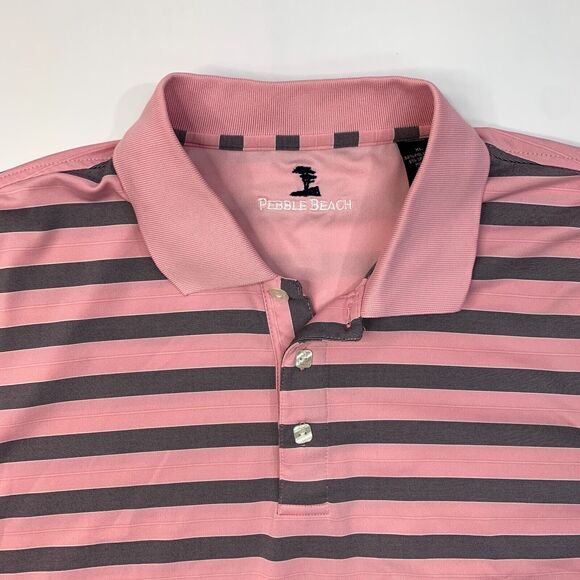 Pebble Beach Polo Shirt Mens XL Extra Large Pink Striped Stretch Short Sleeve - Picture 3 of 9